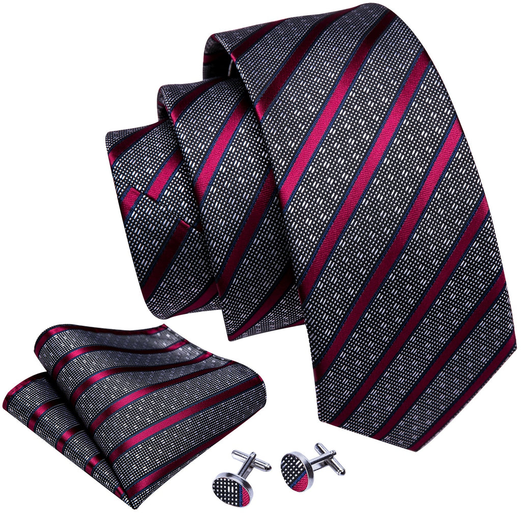GentCrest Red Striped Tie Hanky Cufflinks Set - Image 3