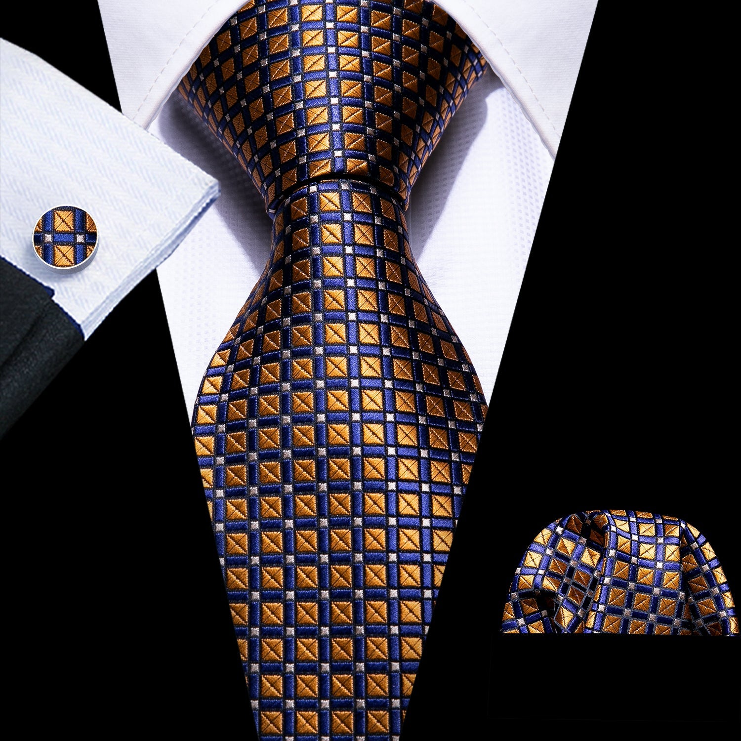 GentCrest Blue Plaid Tie Hanky Cufflinks Set - Image 1