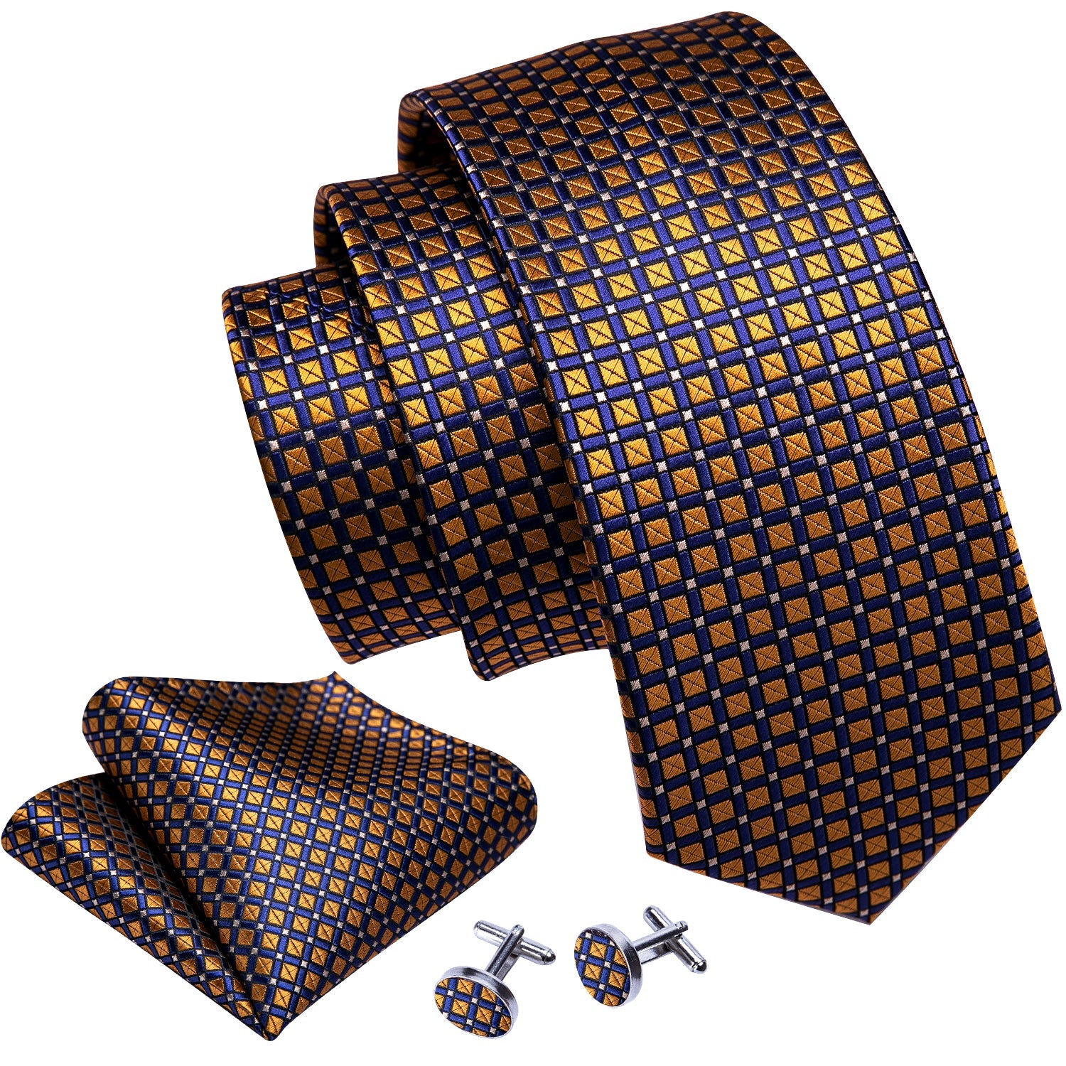 GentCrest Blue Plaid Tie Hanky Cufflinks Set - Image 3