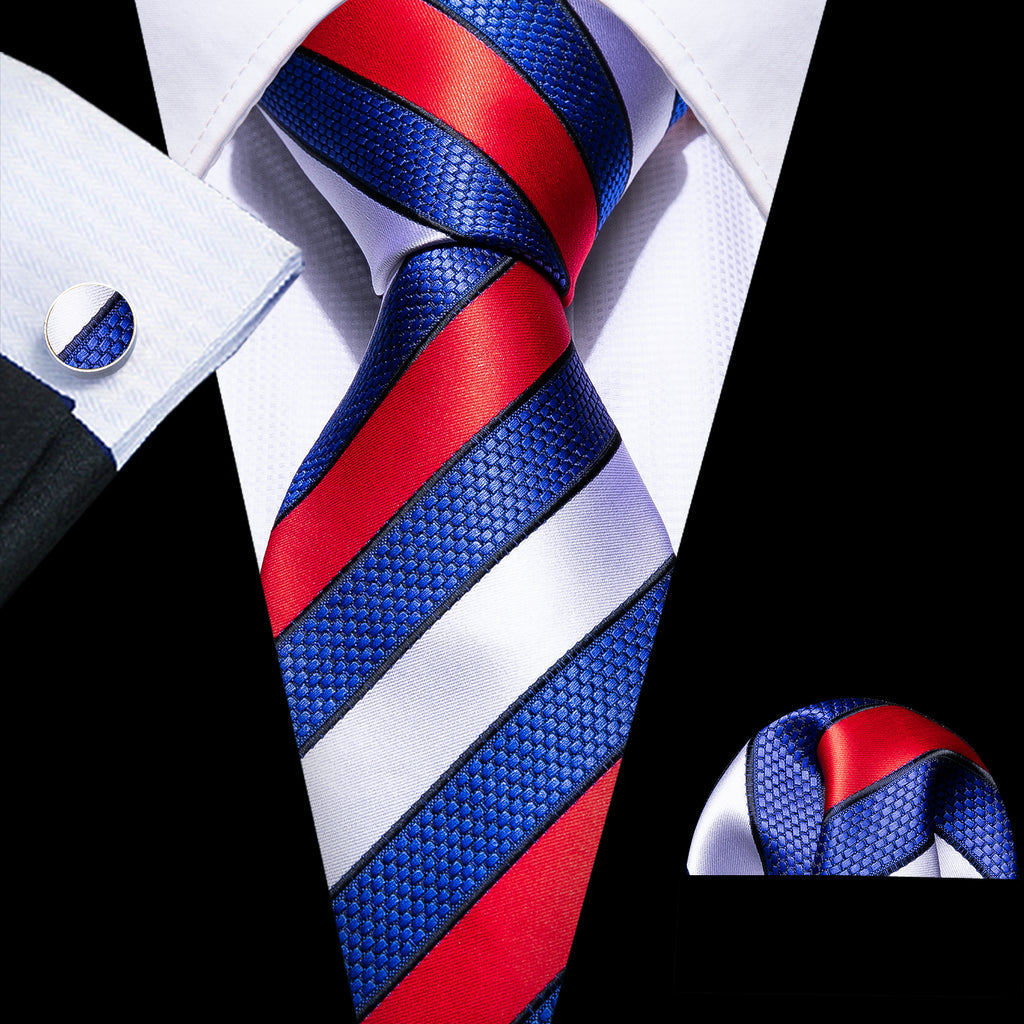 Blue Red Geometric Novelty Silk Tie Set - GentCrest - View 3