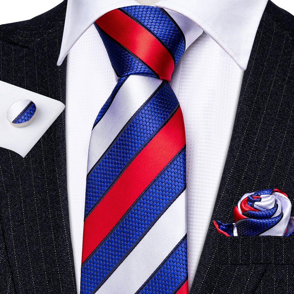 Blue Red Geometric Novelty Silk Tie Set - GentCrest - View 2