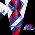 Blue Red Geometric Novelty Silk Tie Set - GentCrest