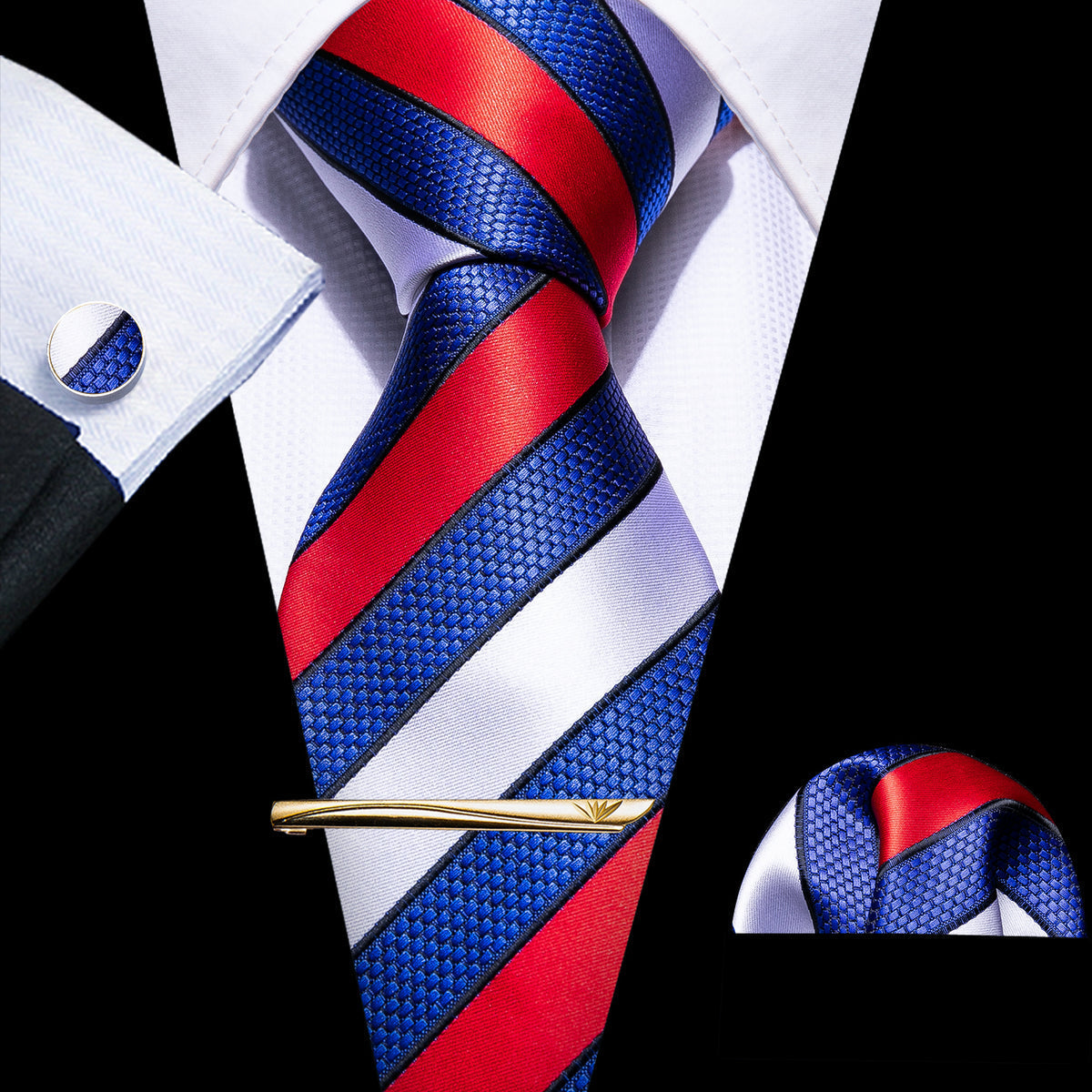 Blue Red Geometric Novelty Silk Tie Set - GentCrest
