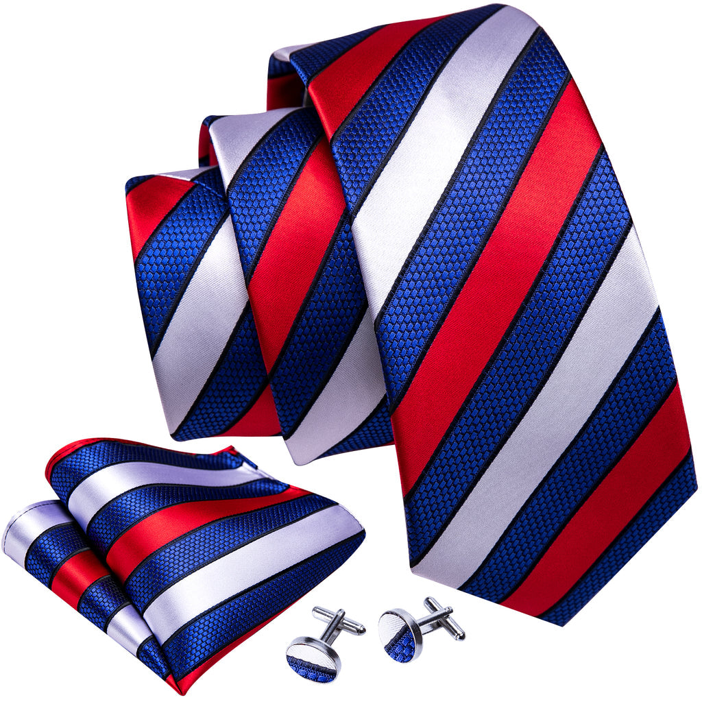 Blue Red Geometric Novelty Silk Tie Set - GentCrest - View 4