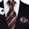 Red Brown Striped Silk Tie Set - GentCrest
