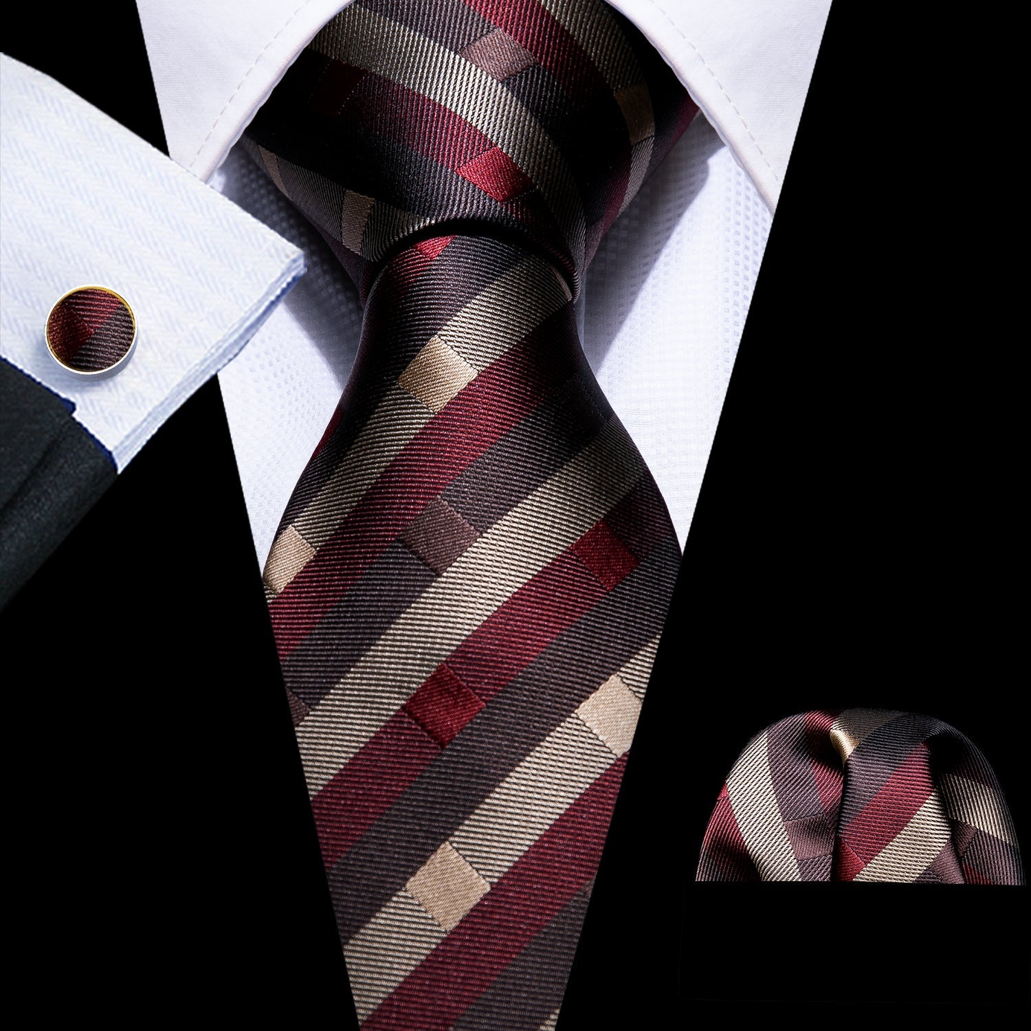 GentCrest Red Striped Tie Hanky Cufflinks Set - Image 1