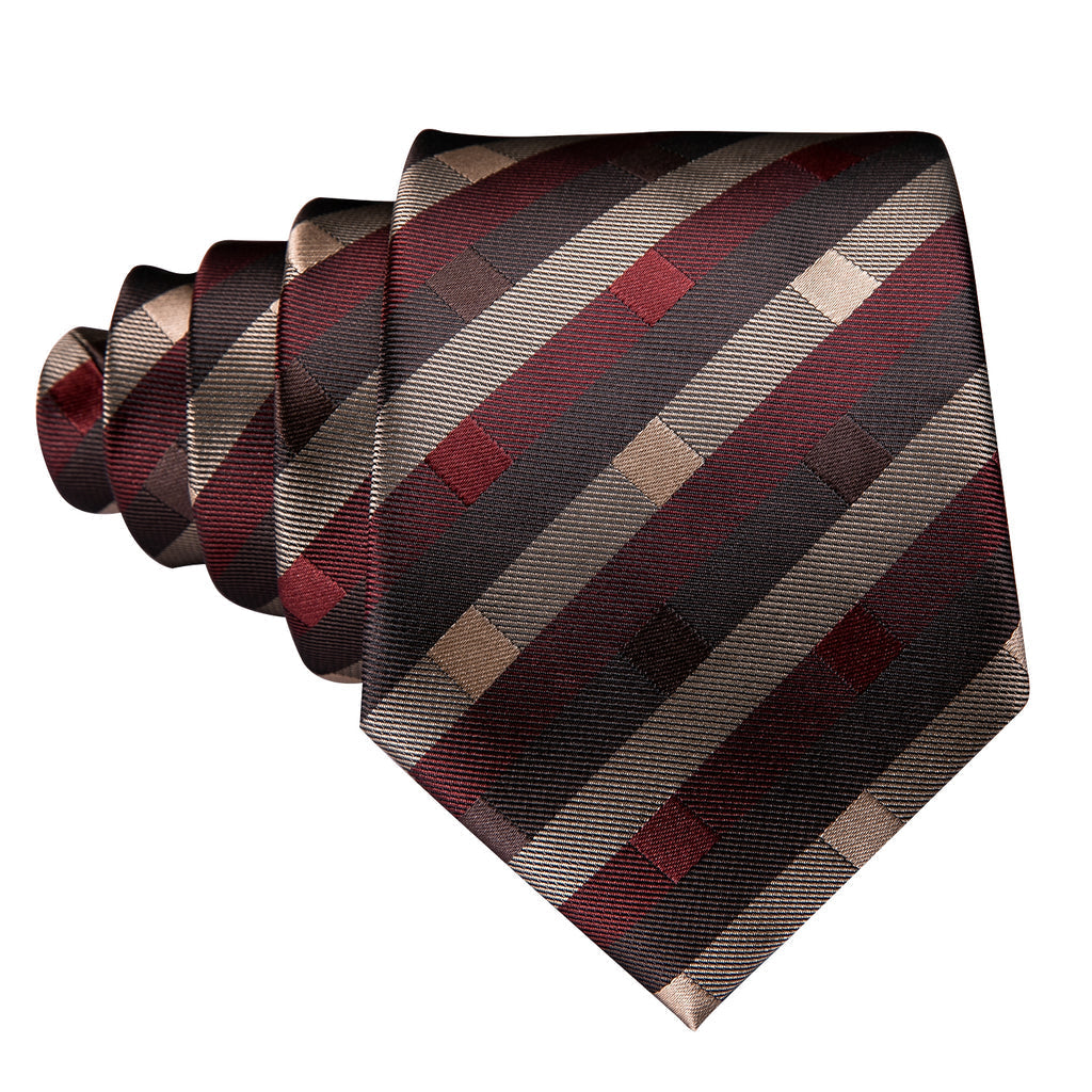 Red Brown Striped Silk Tie Set - GentCrest - View 5