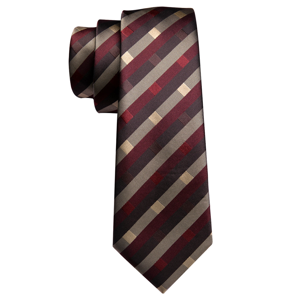 Red Brown Striped Silk Tie Set - GentCrest - View 6