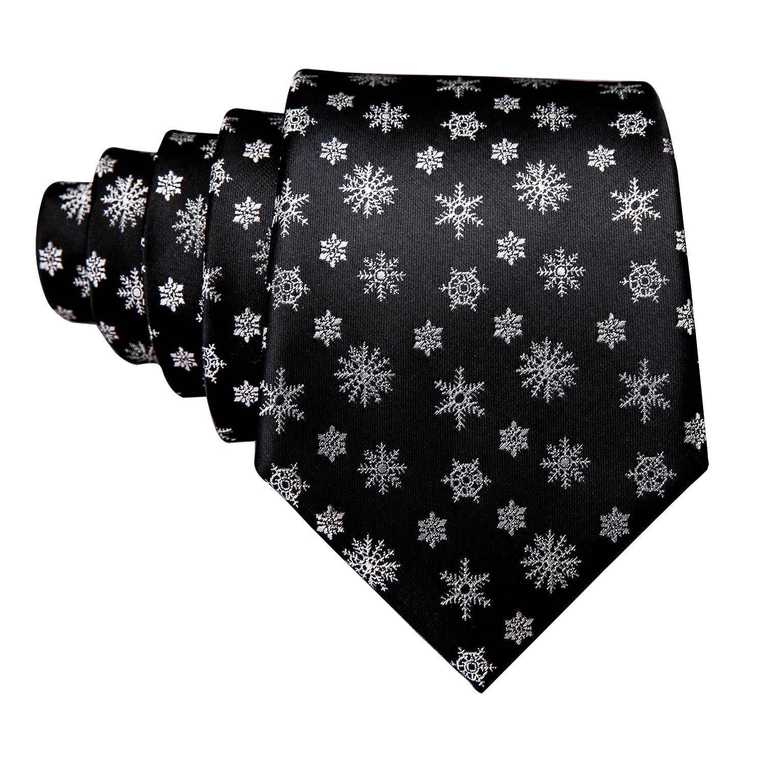 Snowflakes On Black Silk Tie Set - GentCrest - View 4