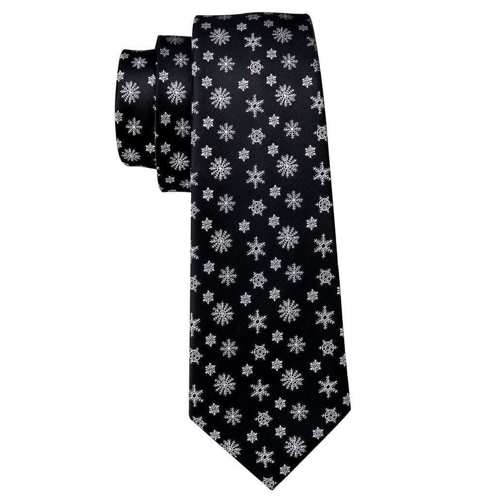 Snowflakes On Black Silk Tie Set - GentCrest - View 3
