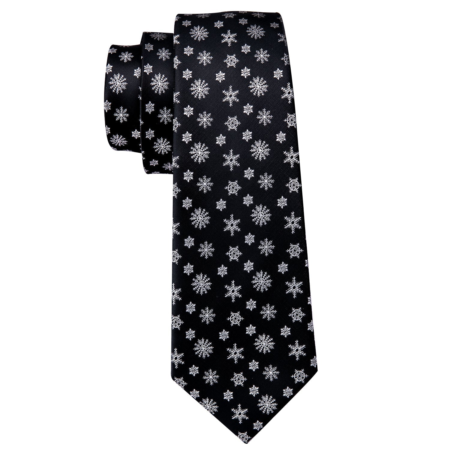Snowflakes On Black Silk Tie Set - GentCrest - View 3