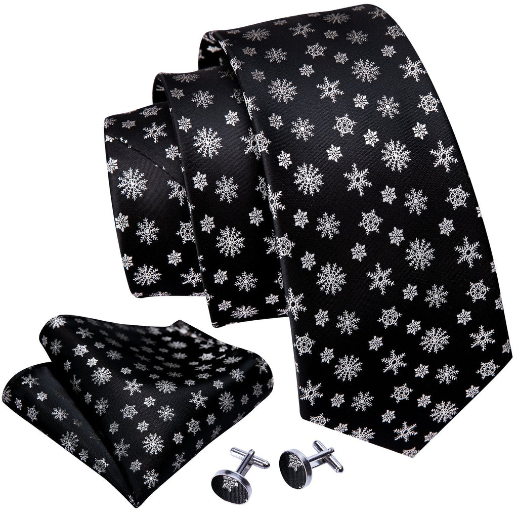 Snowflakes On Black Silk Tie Set - GentCrest - View 2