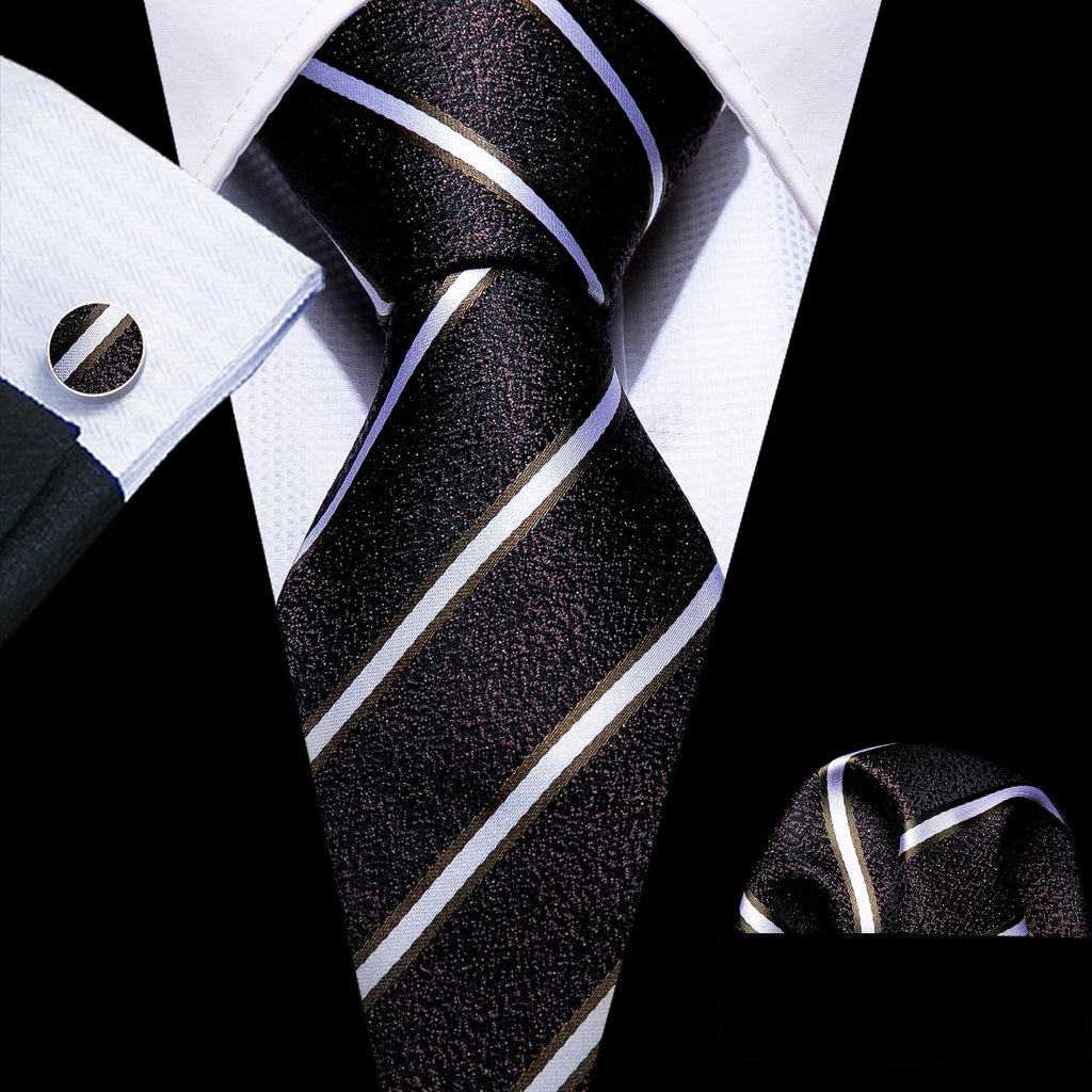 GentCrest Black Striped Tie Hanky Cufflinks Set - Image 1