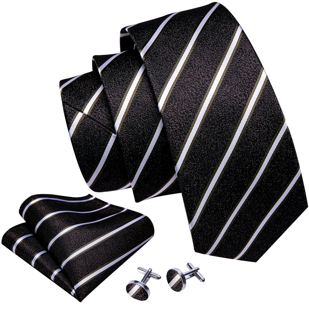 GentCrest Black Striped Tie Hanky Cufflinks Set - Image 2