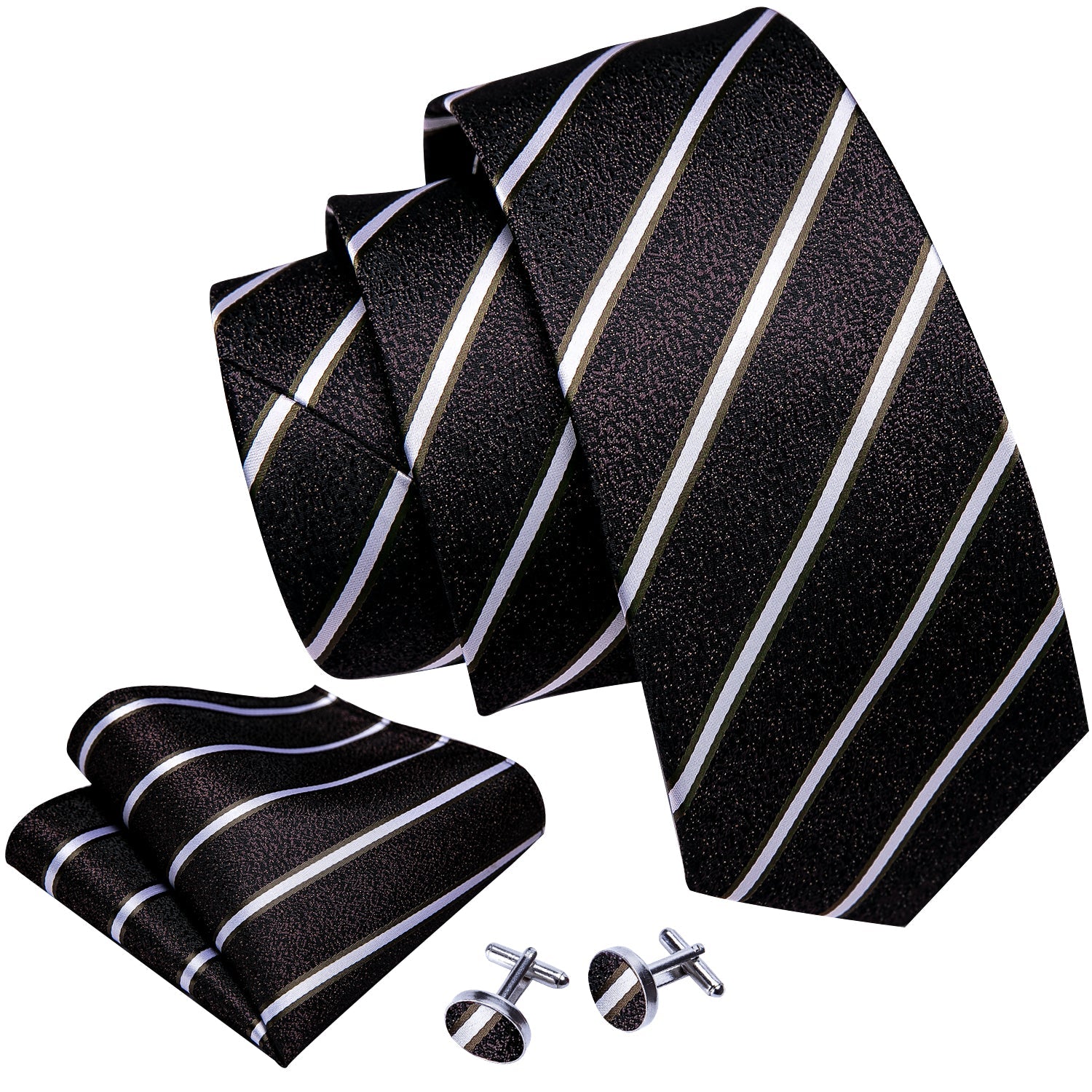 GentCrest Black Striped Tie Hanky Cufflinks Set - Image 2