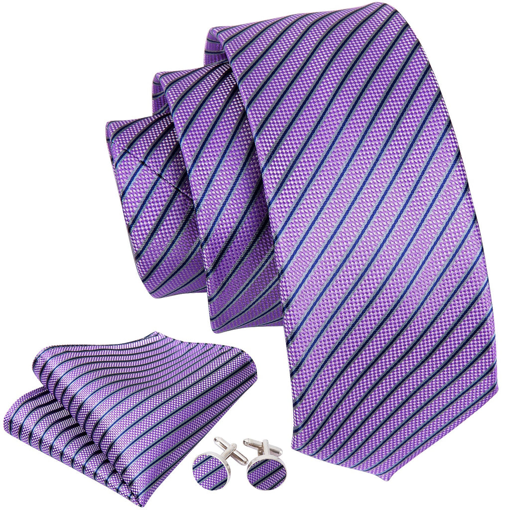 GentCrest Purple Striped Tie Hanky Cufflinks Set - Image 4