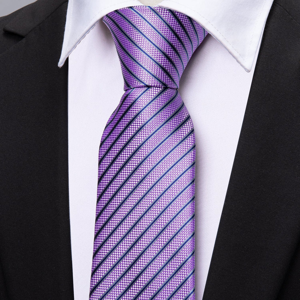 GentCrest Purple Striped Tie Hanky Cufflinks Set - Image 2