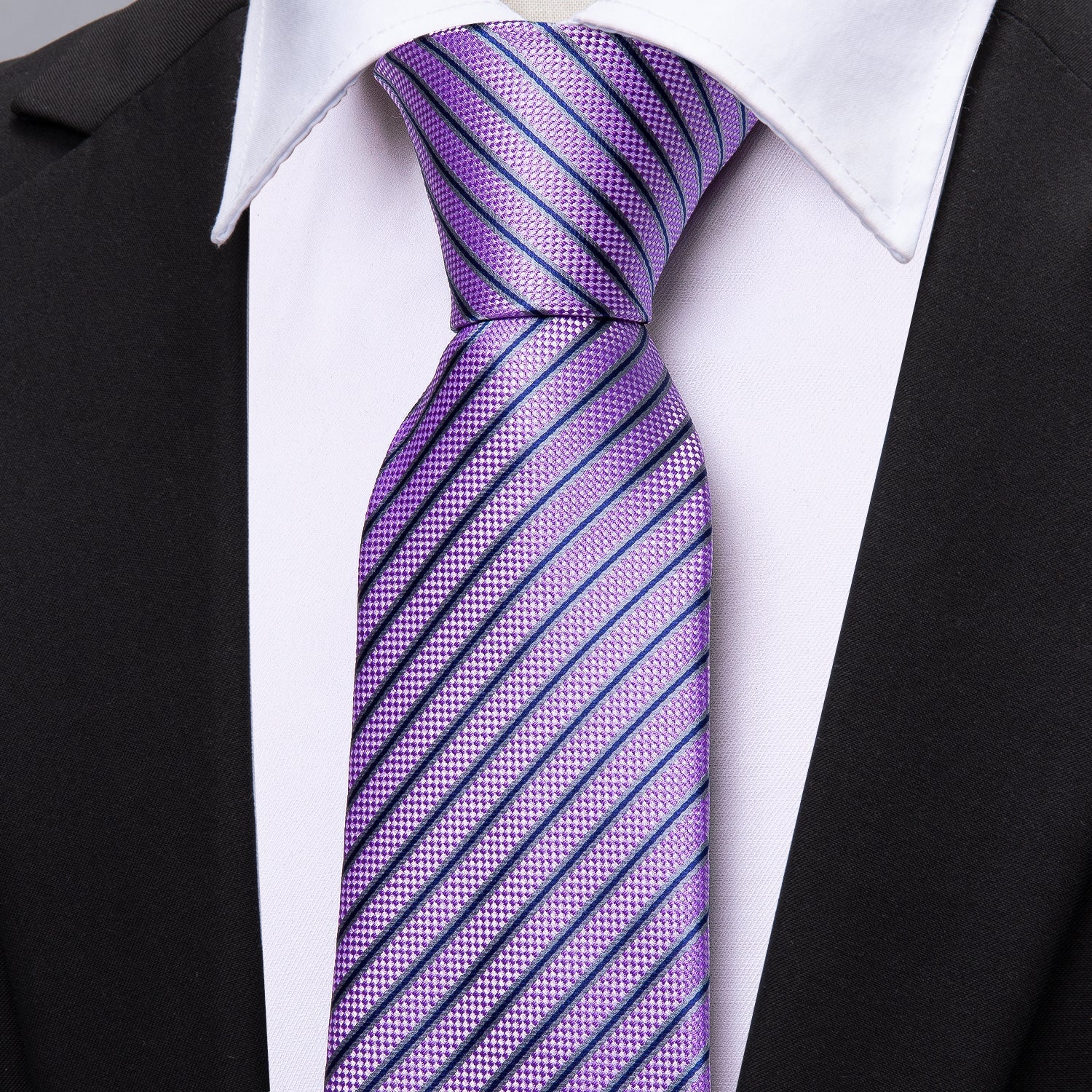GentCrest Purple Striped Tie Hanky Cufflinks Set - Image 2