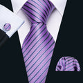 GentCrest Purple Striped Tie Hanky Cufflinks Set - Image 1