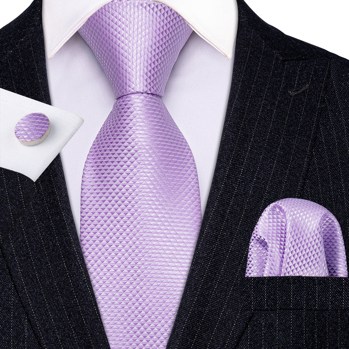 Light Purple Geometric Silk Tie Set - GentCrest - View 2