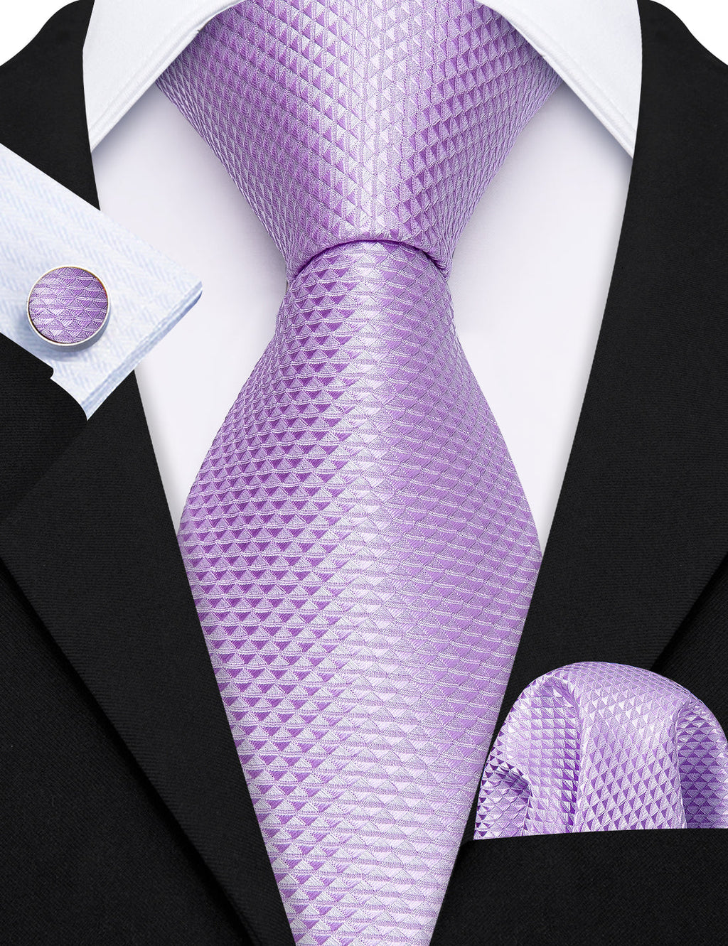 Light Purple Geometric Silk Tie Set - GentCrest - View 3
