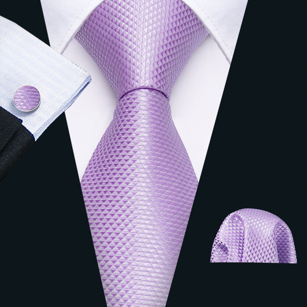 Light Purple Geometric Silk Tie Set - GentCrest