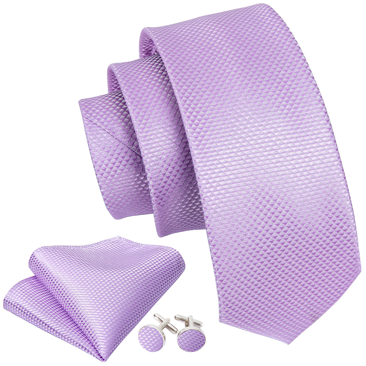 Light Purple Geometric Silk Tie Set - GentCrest - View 4