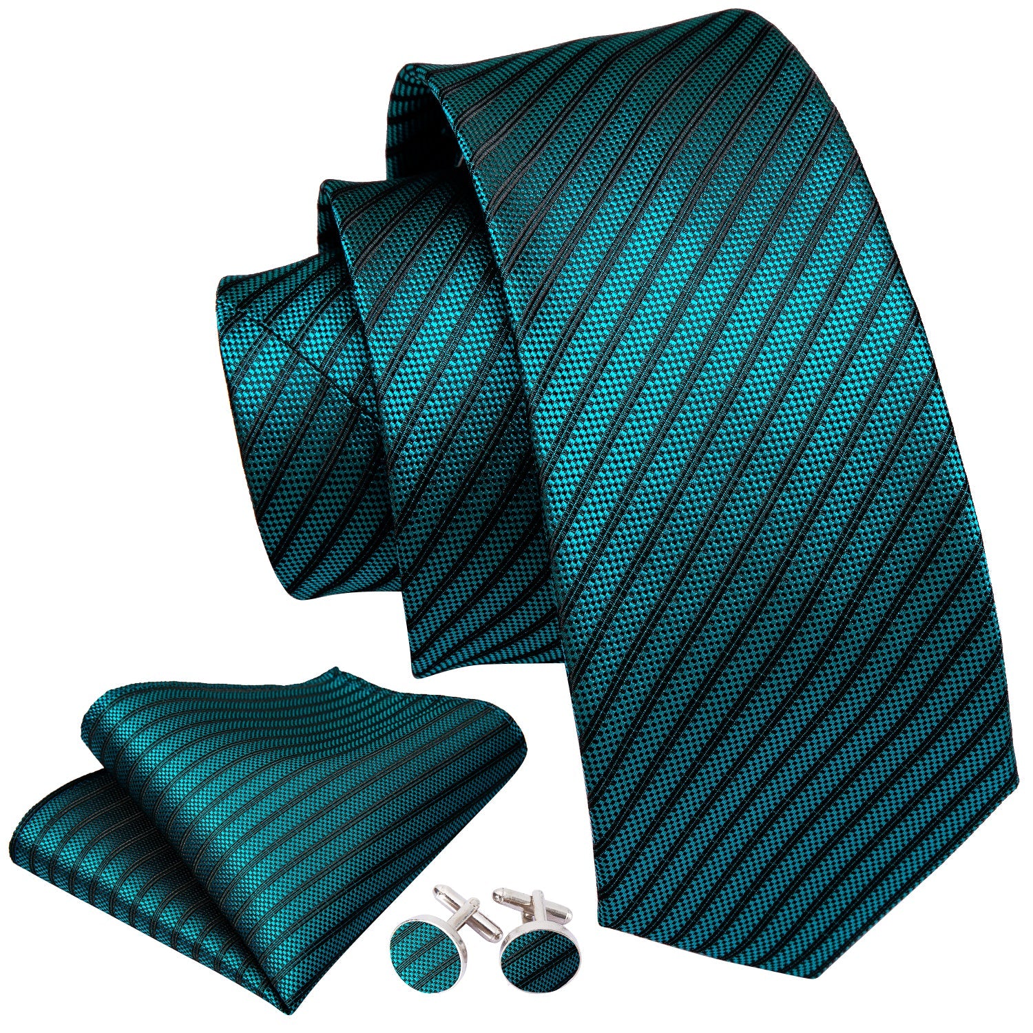 GentCrest Blue Striped Tie Hanky Cufflinks Set - Image 2