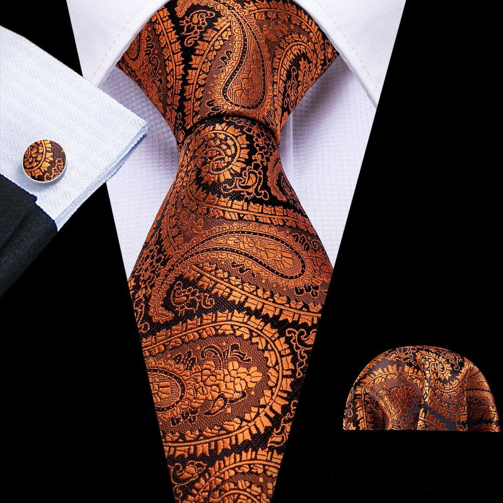 GentCrest Black Paisley Tie Hanky Cufflinks Set - Image 1