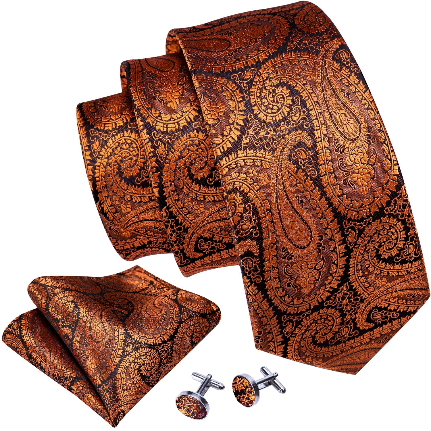 GentCrest Black Paisley Tie Hanky Cufflinks Set - Image 2