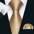 GentCrest Extra Long Necktie 63 Inches Gold Solid Tie Pocket Square Cufflinks Set