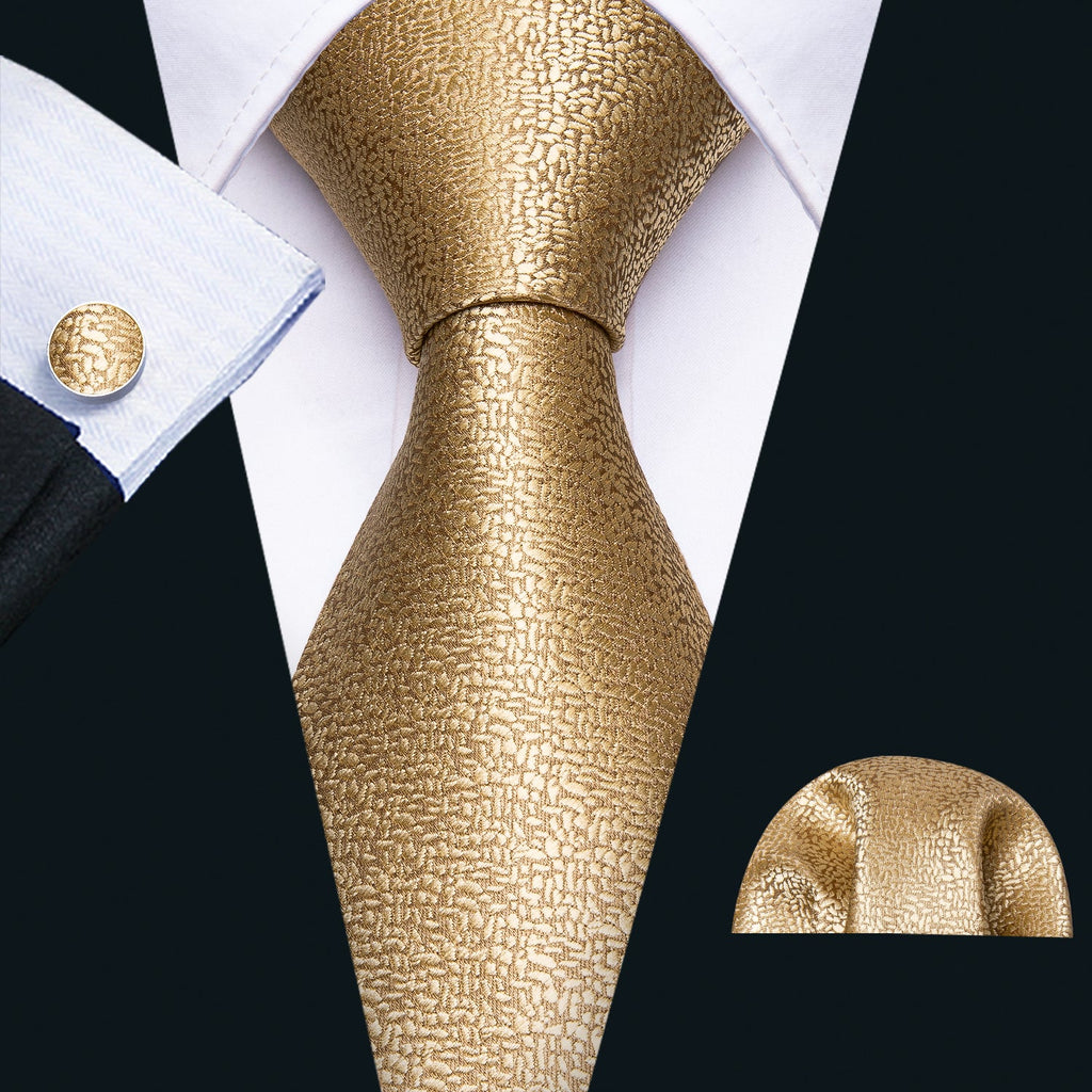 GentCrest Champagne Necktie Plaid Wedding Tie Pocket Square Cufflinks Set