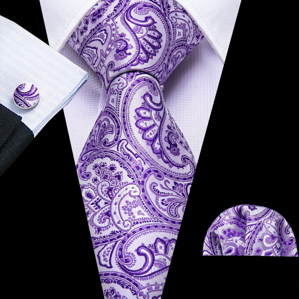 GentCrest Purple Paisley Tie Hanky Cufflinks Set - Image 1