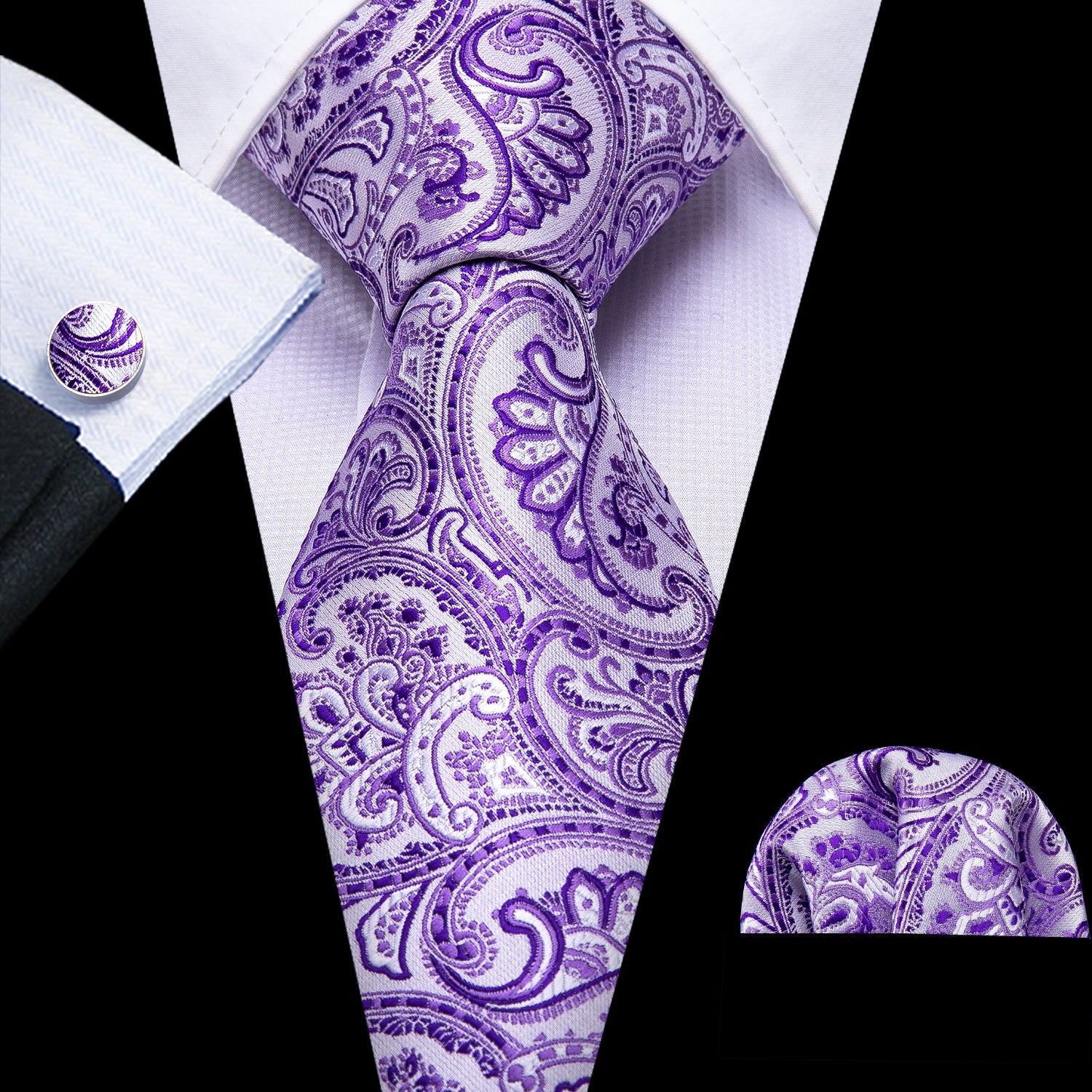 GentCrest Purple Paisley Tie Hanky Cufflinks Set - Image 1