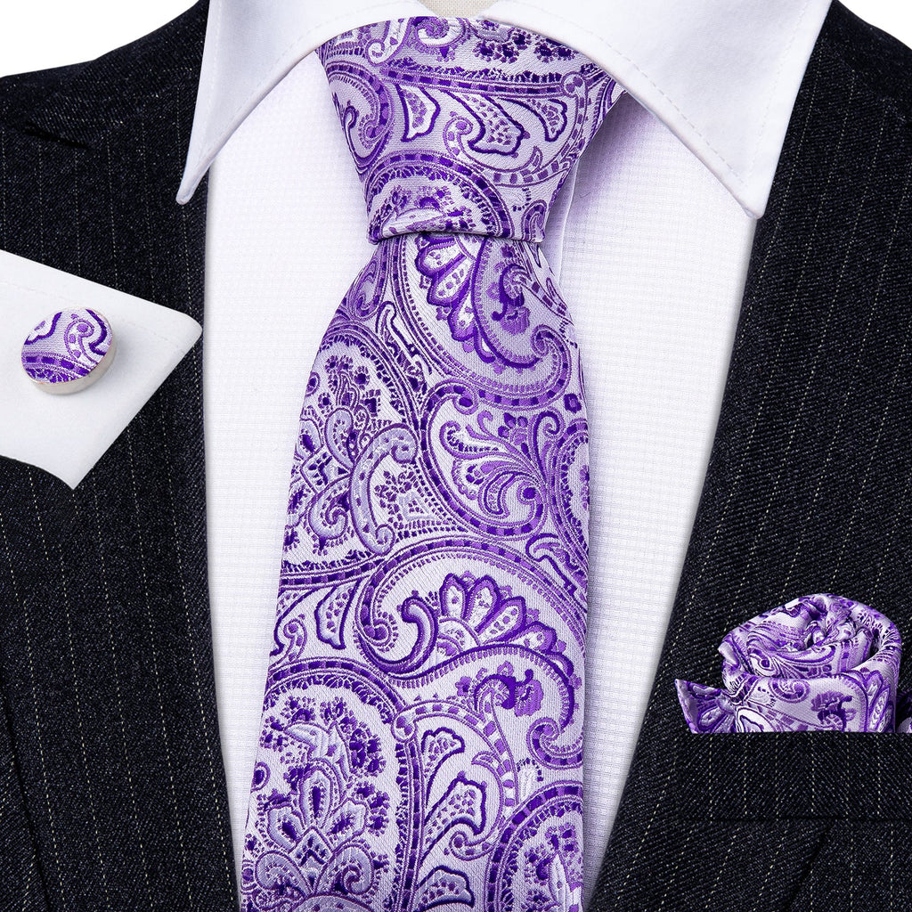 GentCrest Purple Paisley Tie Hanky Cufflinks Set - Image 2