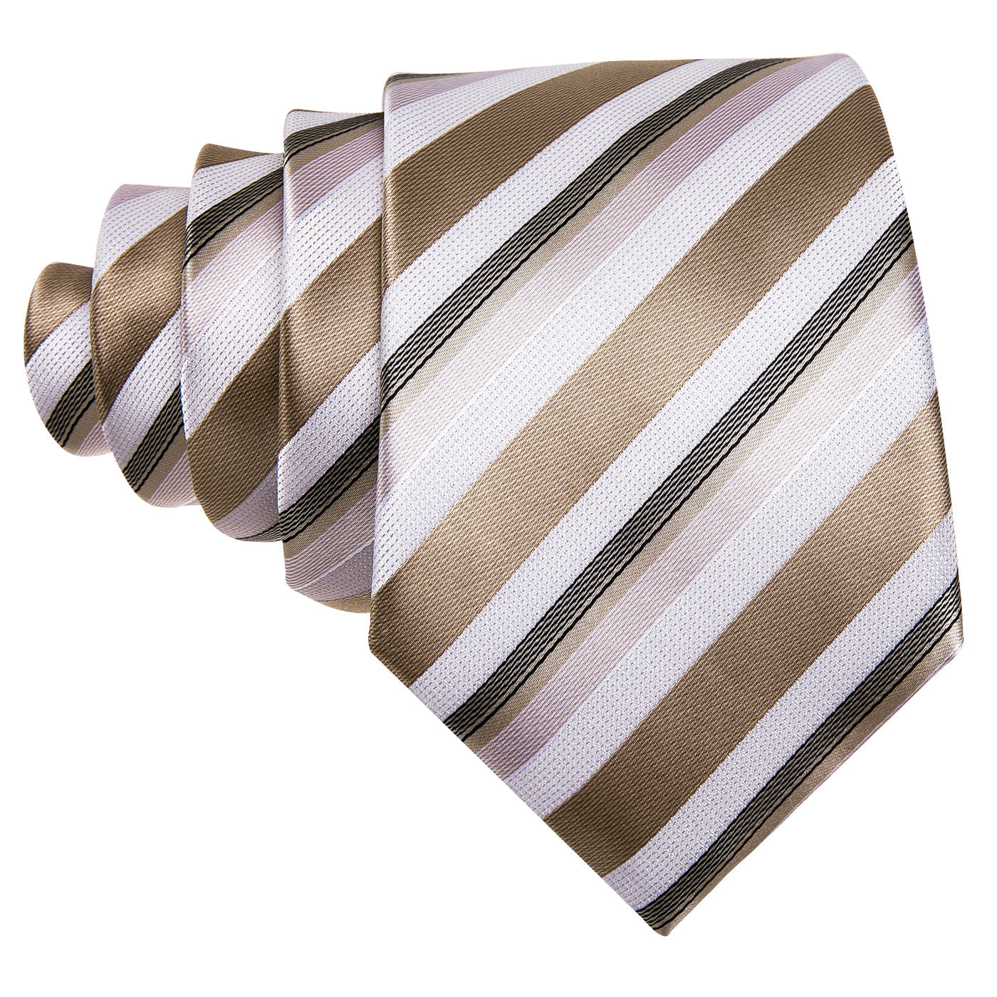 Champagne & Ivory Striped Silk with Pocket Square & Cufflinks Silk Tie Set - GentCrest - View 3