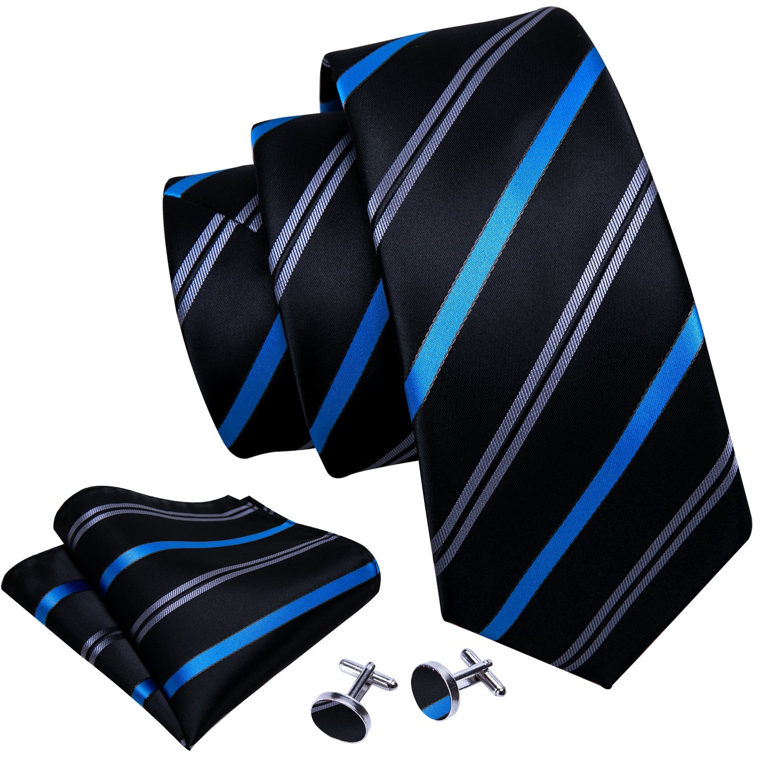 GentCrest Black Striped Tie Hanky Cufflinks Set - Image 5