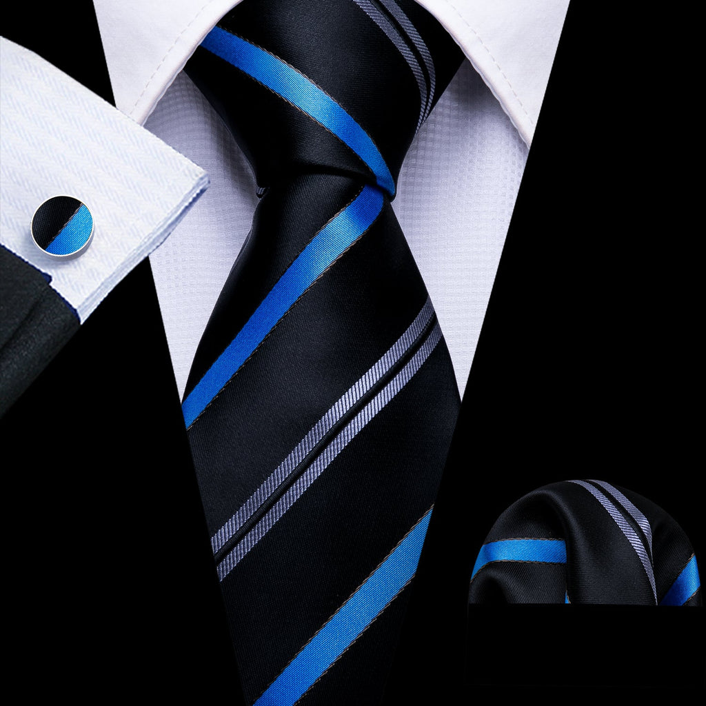 GentCrest Black Striped Tie Hanky Cufflinks Set - Image 1