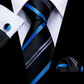 GentCrest Black Striped Tie Hanky Cufflinks Set - Image 1