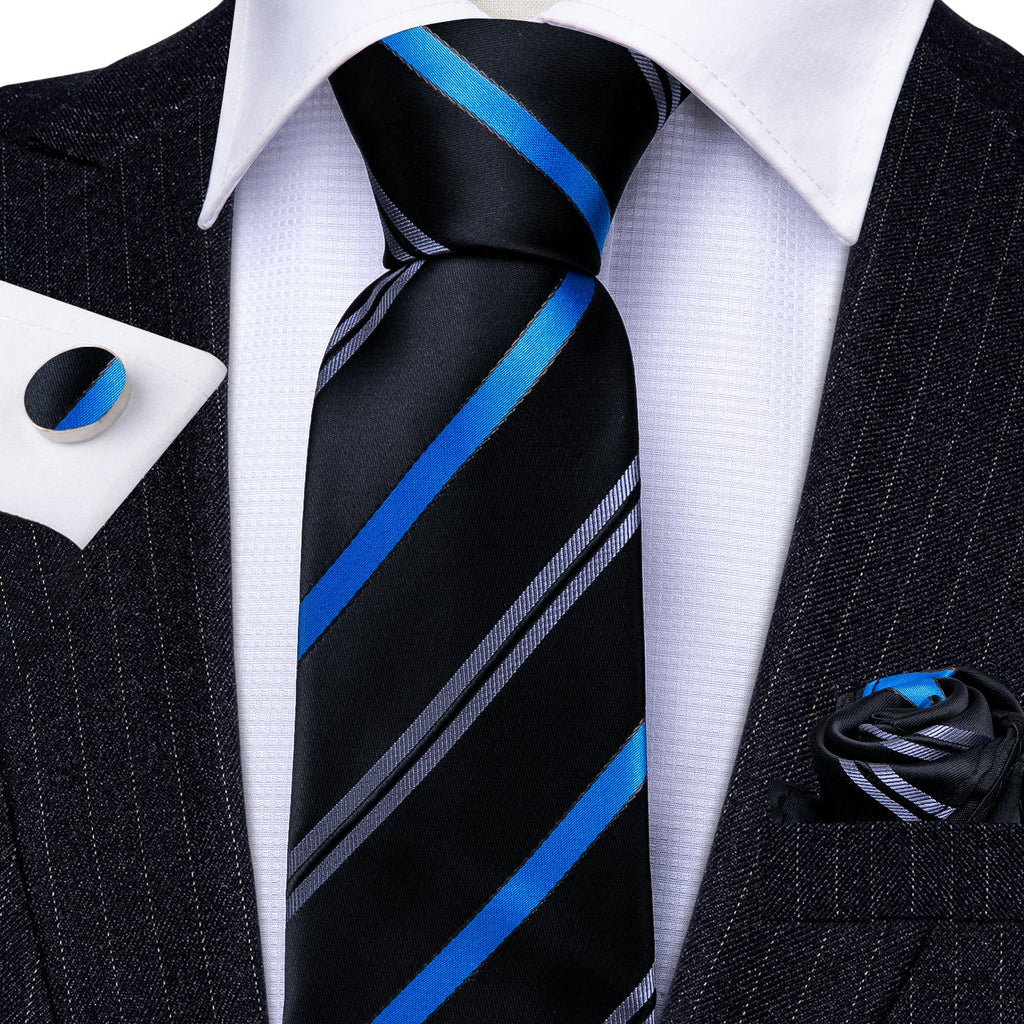 GentCrest Black Striped Tie Hanky Cufflinks Set - Image 4