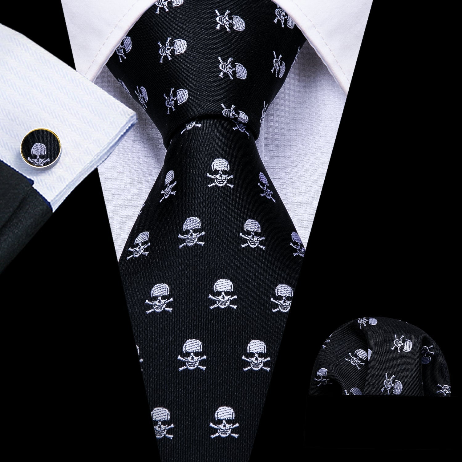 GentCrest Black Novelty Tie Hanky Cufflinks Set - Image 1
