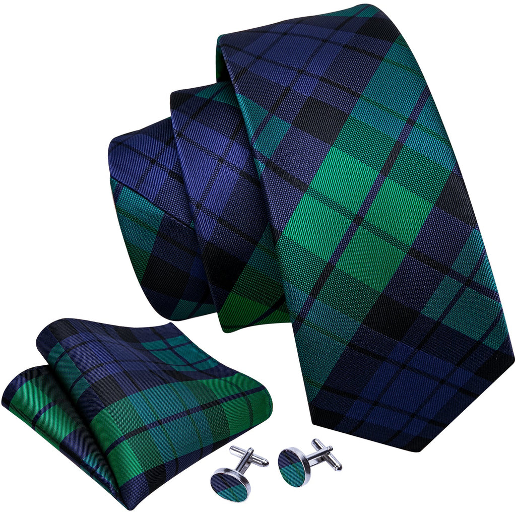 GentCrest Blue Plaid Tie Hanky Cufflinks Set - Image 4