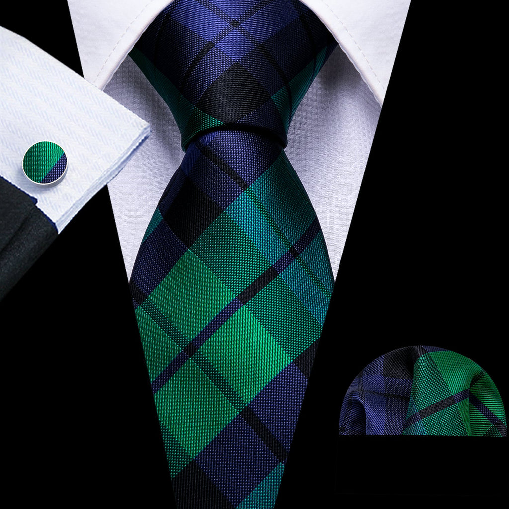 GentCrest Blue Plaid Tie Hanky Cufflinks Set - Image 1