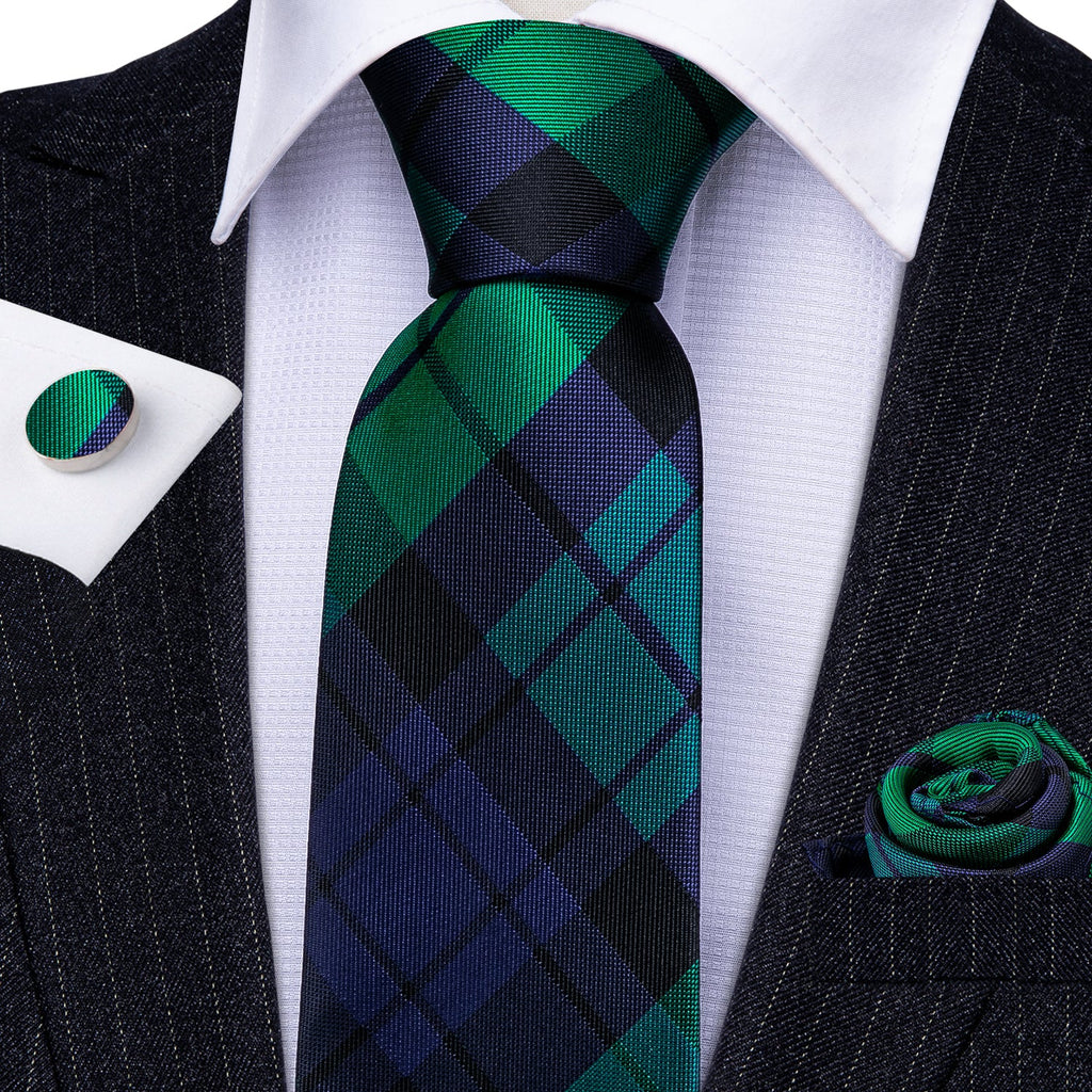 GentCrest Blue Plaid Tie Hanky Cufflinks Set - Image 5