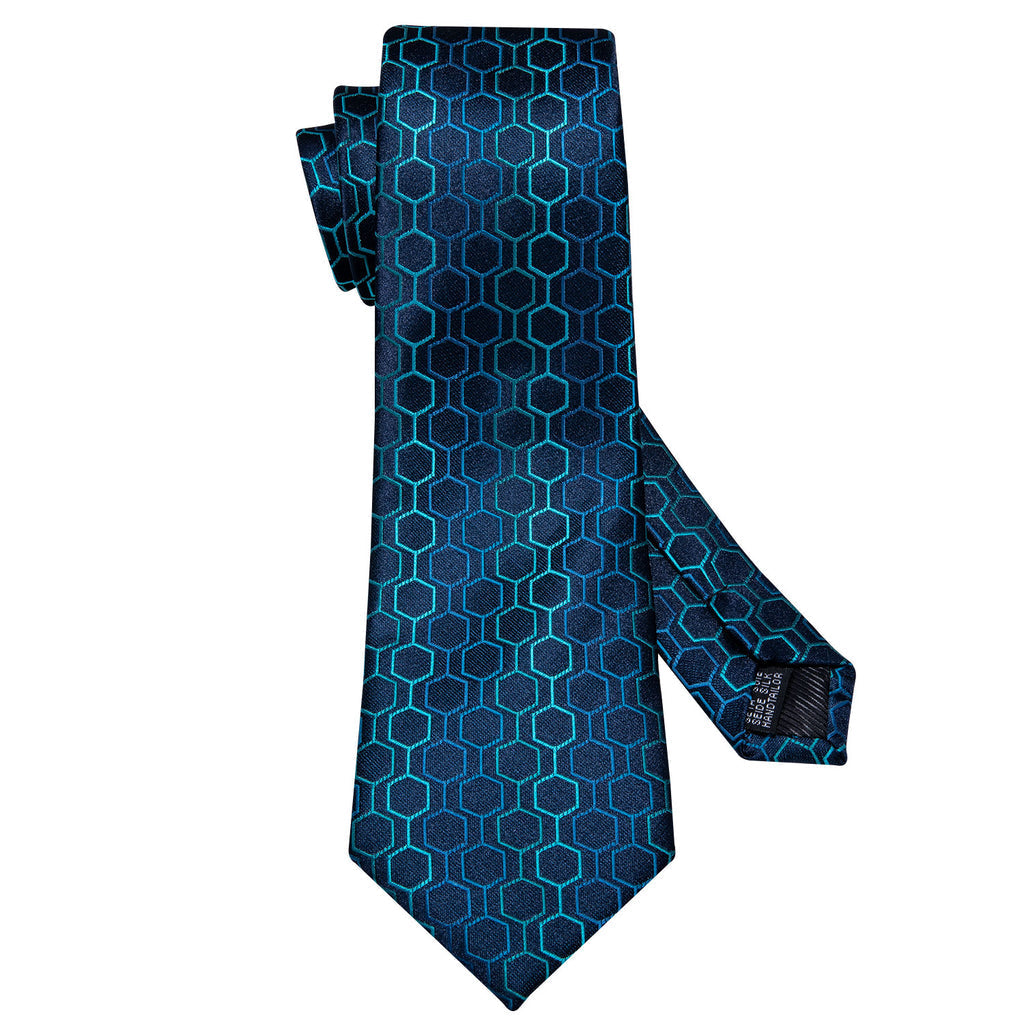 Navy & Sky Blue Geometric Plaid Silk Tie Set - GentCrest - View 4