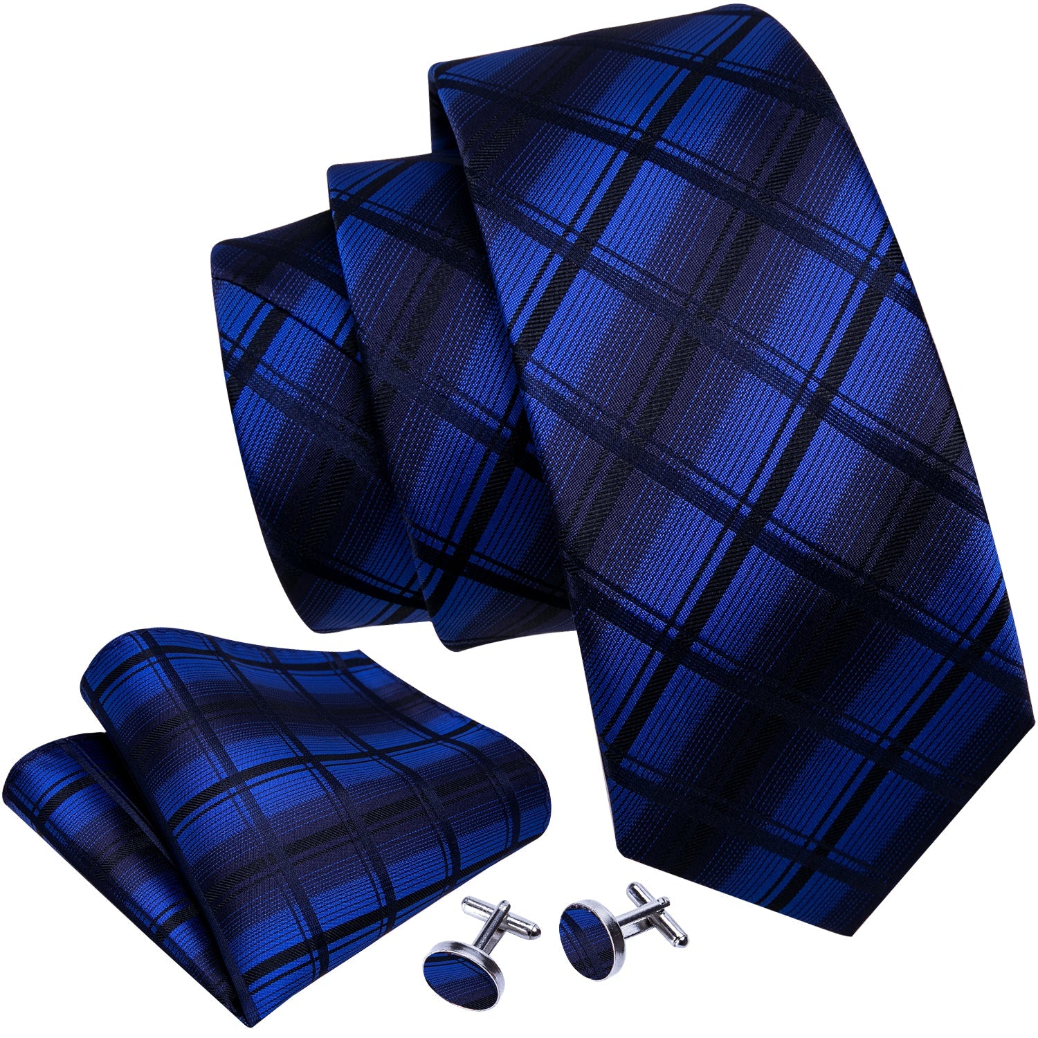 GentCrest Black Plaid Tie Hanky Cufflinks Set - Image 2