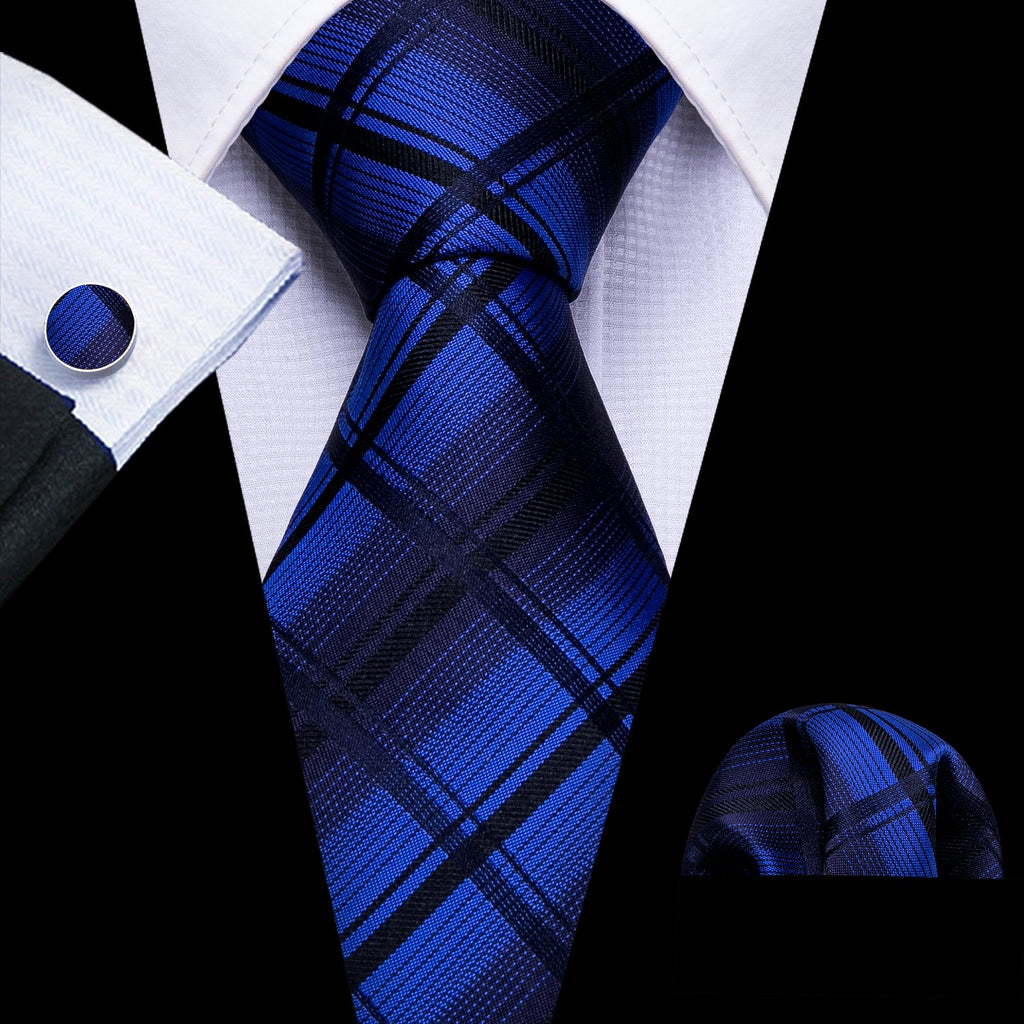 GentCrest Black Plaid Tie Hanky Cufflinks Set - Image 1