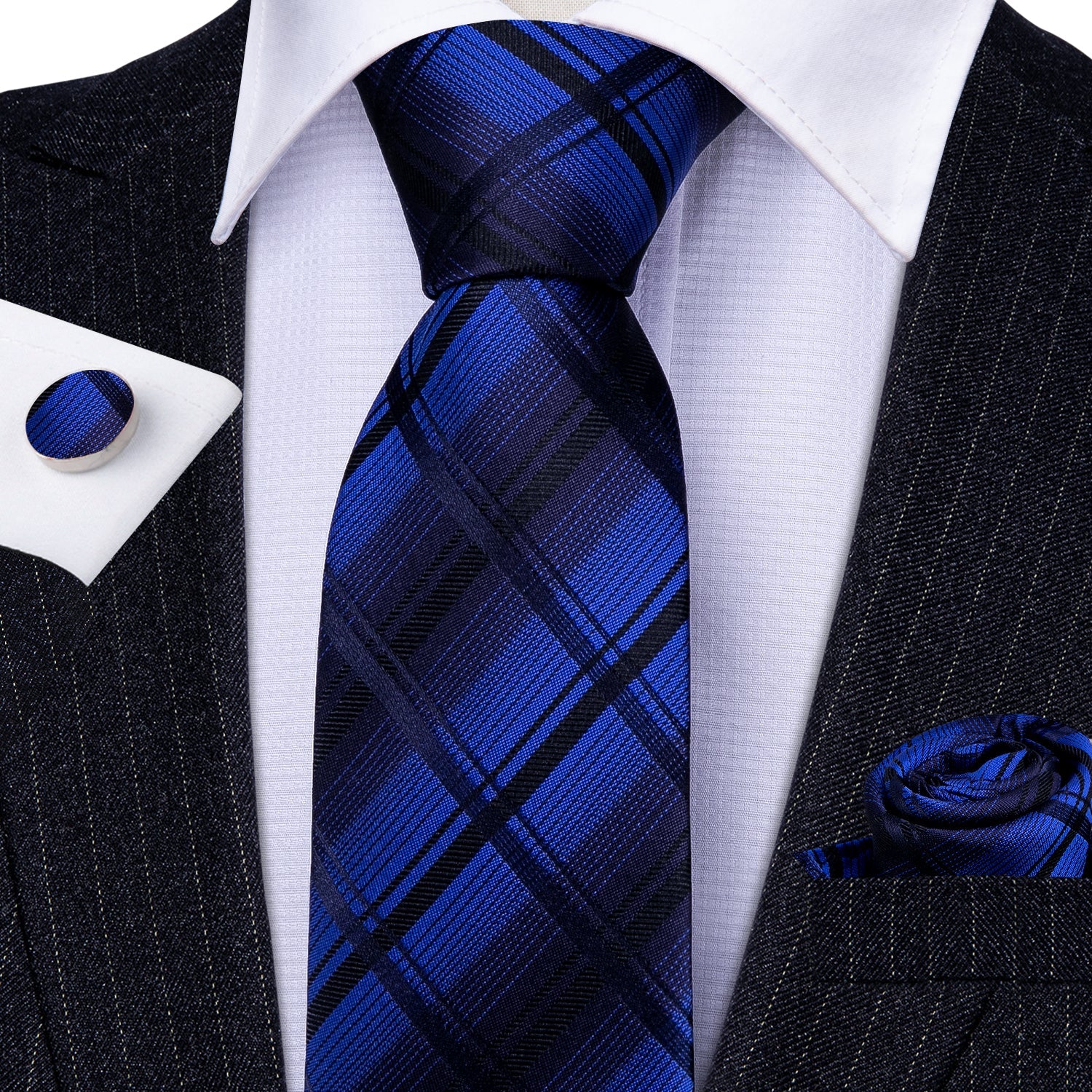 GentCrest Black Plaid Tie Hanky Cufflinks Set - Image 4