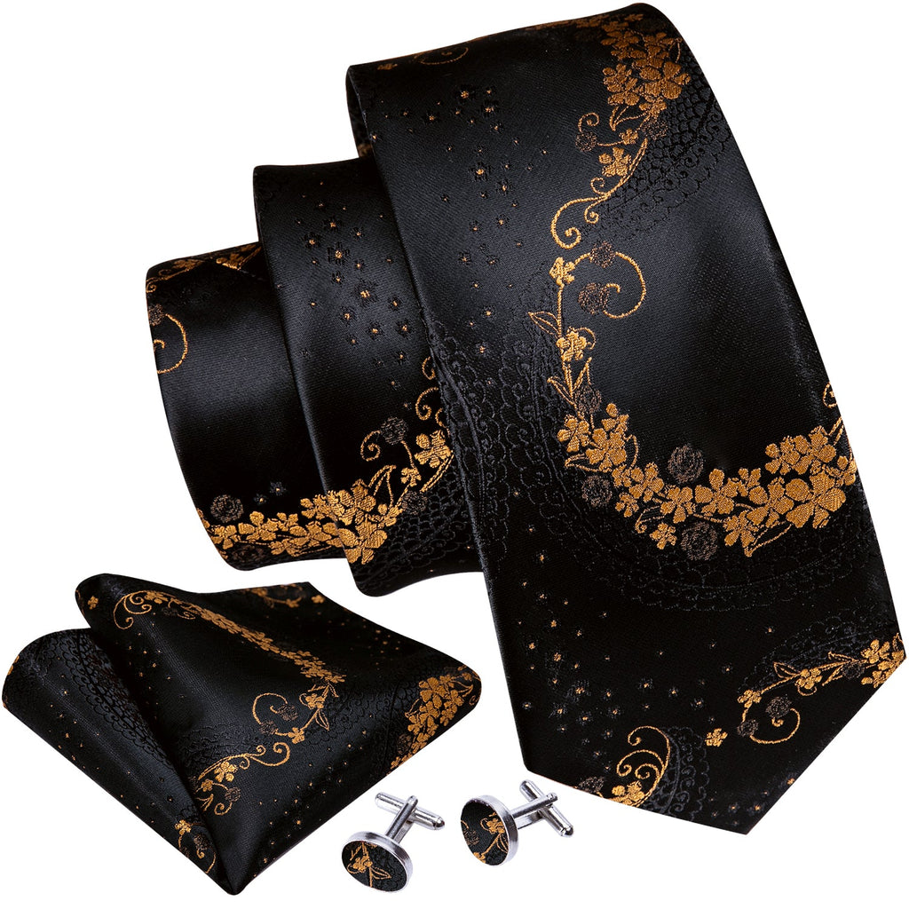 GentCrest Black Floral Tie Hanky Cufflinks Set - Image 6