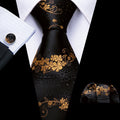 GentCrest Black Floral Tie Hanky Cufflinks Set - Image 1